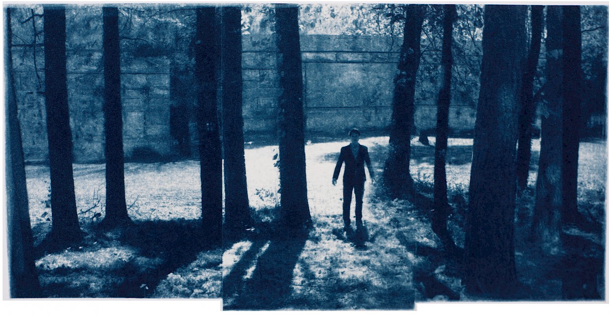 man entering a deep dark forest and there is no path