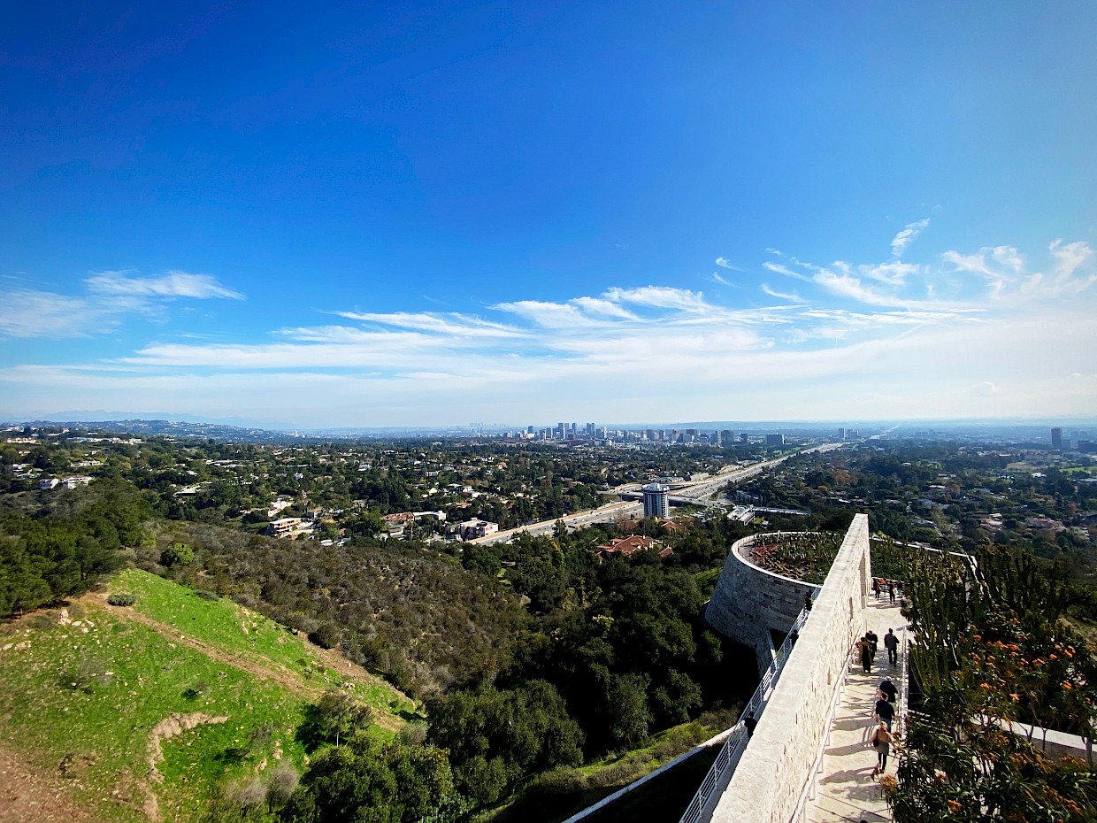 view of Los Angeles city landscape against large blue sky